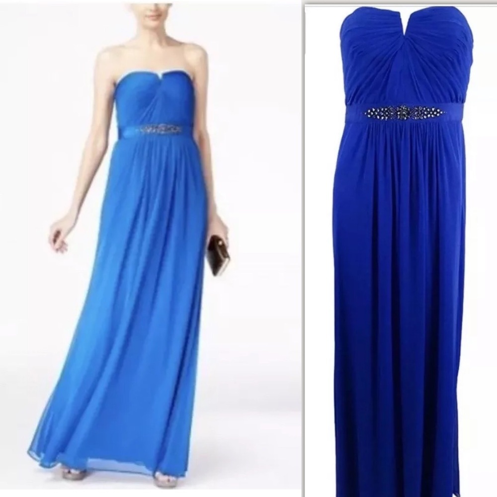 ✅SOLD✅ Adrianna Papell Strapless Ruched Gown Beaded Sz 4